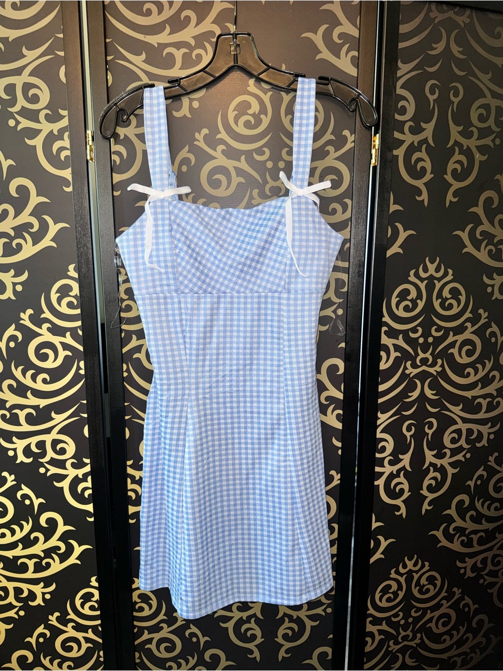 Heart Hips Blue Gingham Tie-Strap Mini Dress